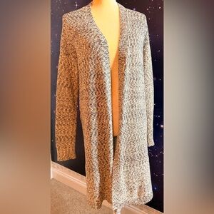 LOFT Textured Knit Cardigan in Black and Cream